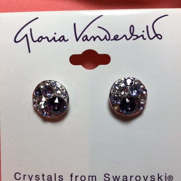 Swarovski Crystal Earrings (set) by Gloria Vanderbilt; purple & clear crystals - Picture 2 of 4